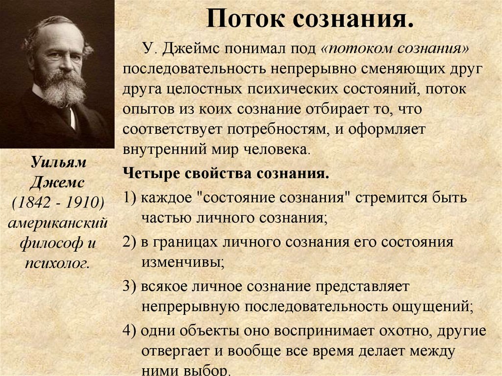 Теория сознания. Уильям Джеймс поток сознания. Психология сознания Уильям Джеймс. Поток сознания в литературе. Свойства потока сознания.