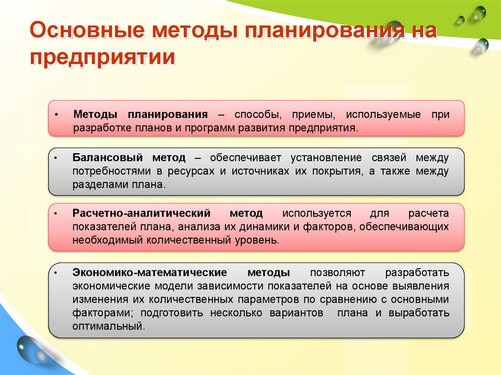 Основные принципы и методологические основы планирования деятельности организации показатели плана