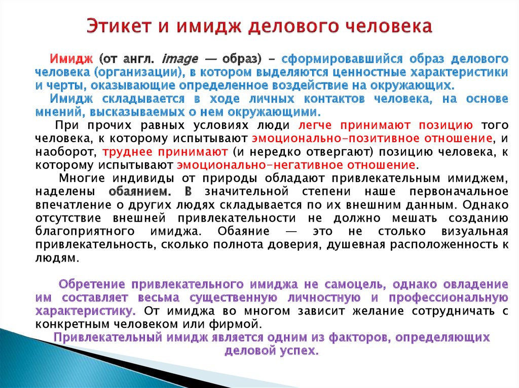 Имидж современного делового человека язык речь манера общения презентация