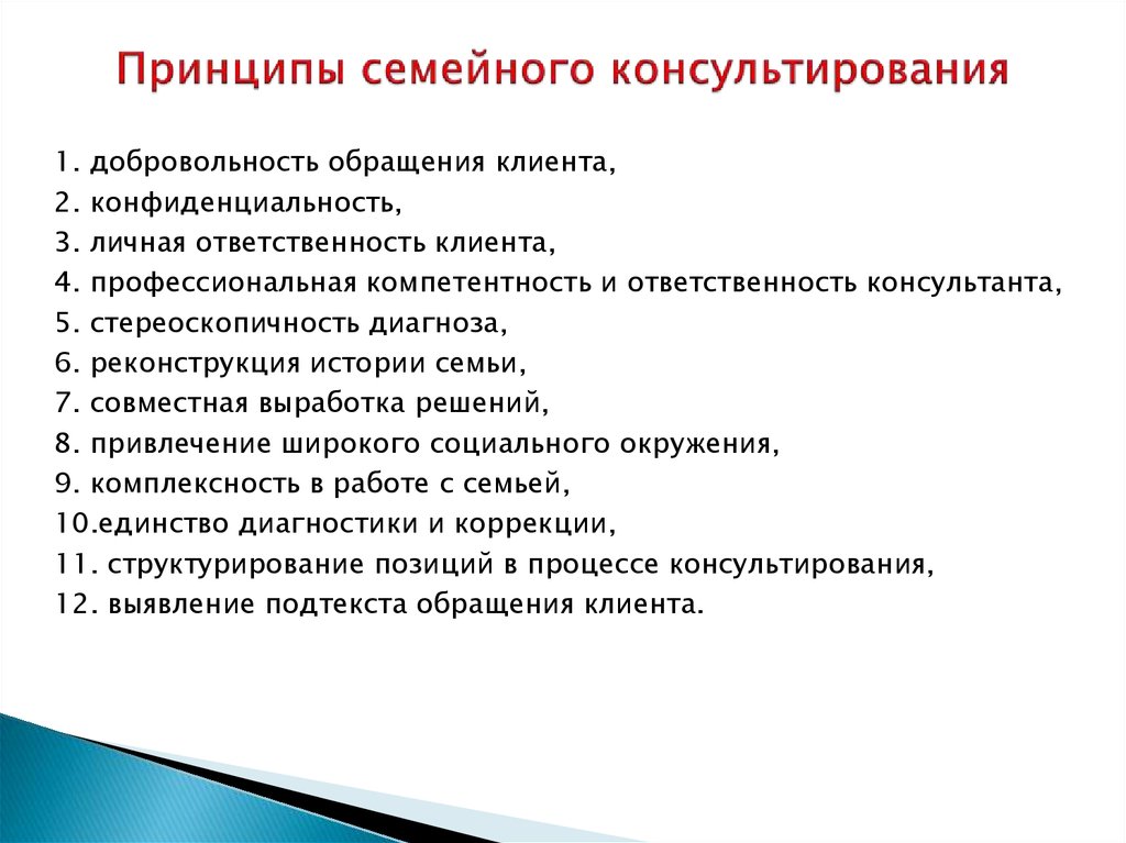 Метод и методика психологического консультирования. Основные принципы работы с семьей в психологии. Общие принципы психологического консультирования. Принципы семейного консультирования.