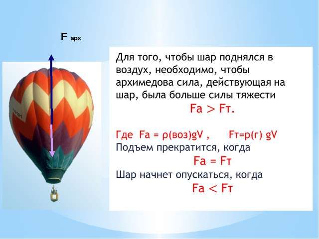 Каков шариков. Формула подъемной силы воздухоплавания. Формула подъёмная сила шара физика 7 класса. Силы действующие на воздушный шар. Задача на тему воздухоплавание.