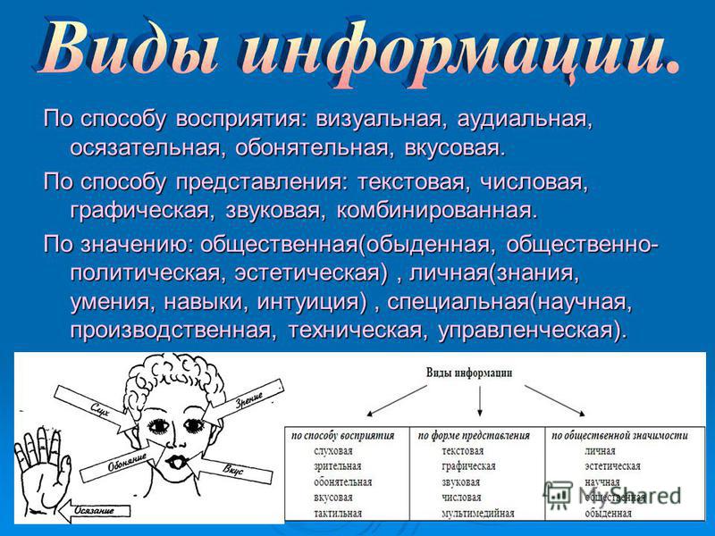 Виды информации по способу восприятия