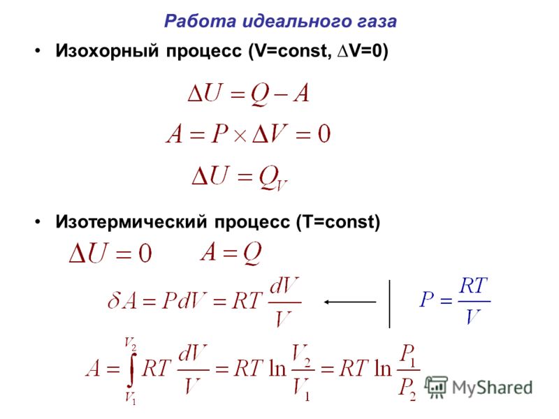 Формула работы газа