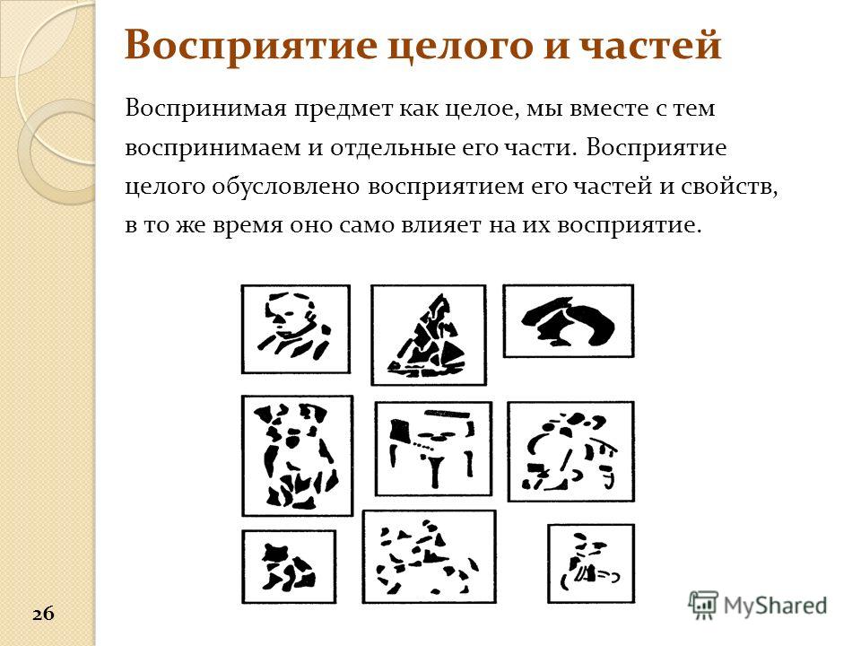 Тест на восприятие. Восприятие целого и части. Взаимоотношение целого и части в восприятии. Целостность восприятия это в психологии. Особенности восприятия целого и части.