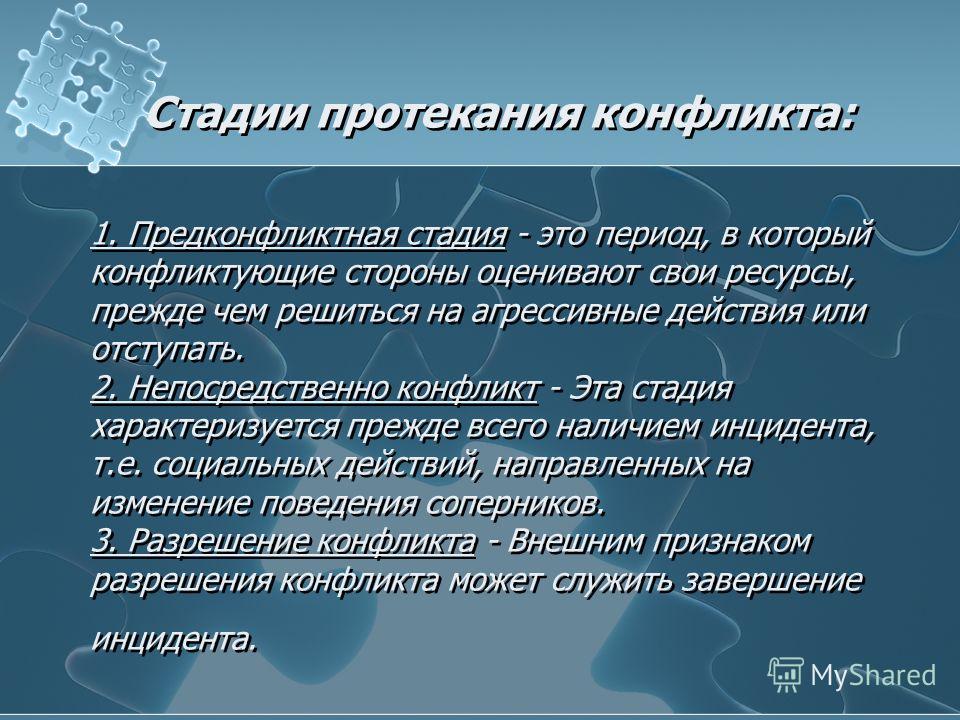 Любой стадия. Стадии протекания конфликта предконфликтная стадия. В протекании любого конфликта можно выделить три стадии. Выделите и охарактеризуйте основные стадии протекания конфликта.. Охарактеризуйте основные стадии протекания конфликта.