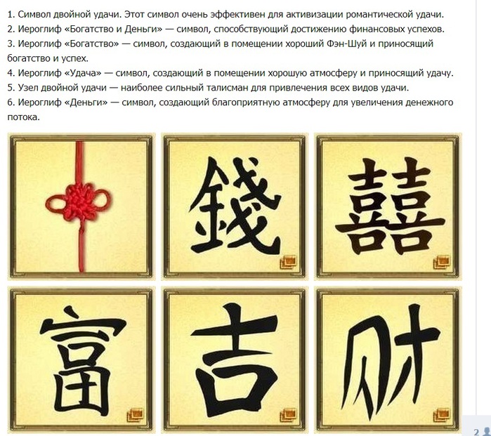 Китайские символы приносящие удачу