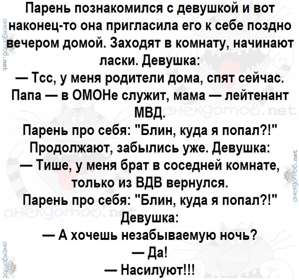 Привела домой парня. Анекдот парень знакомится с девушкой. Анекдоты про парня и девушку. Анекдот незабываемая. Парень знакомится с родителями девушки анекдот.