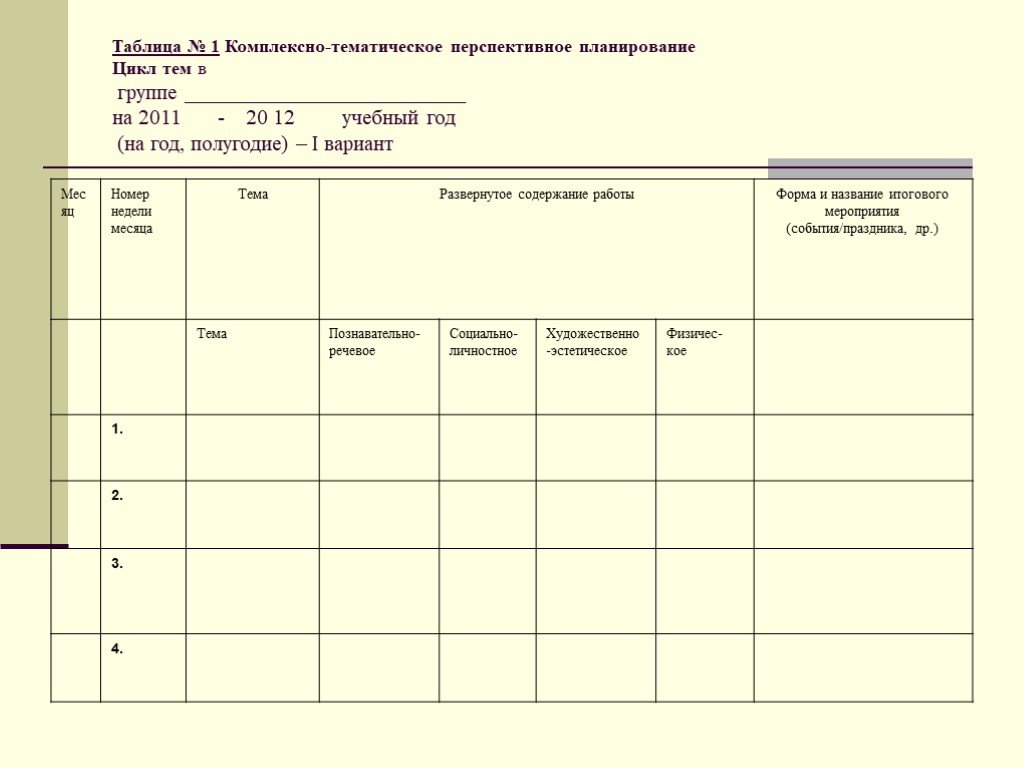 Табличная форма плана