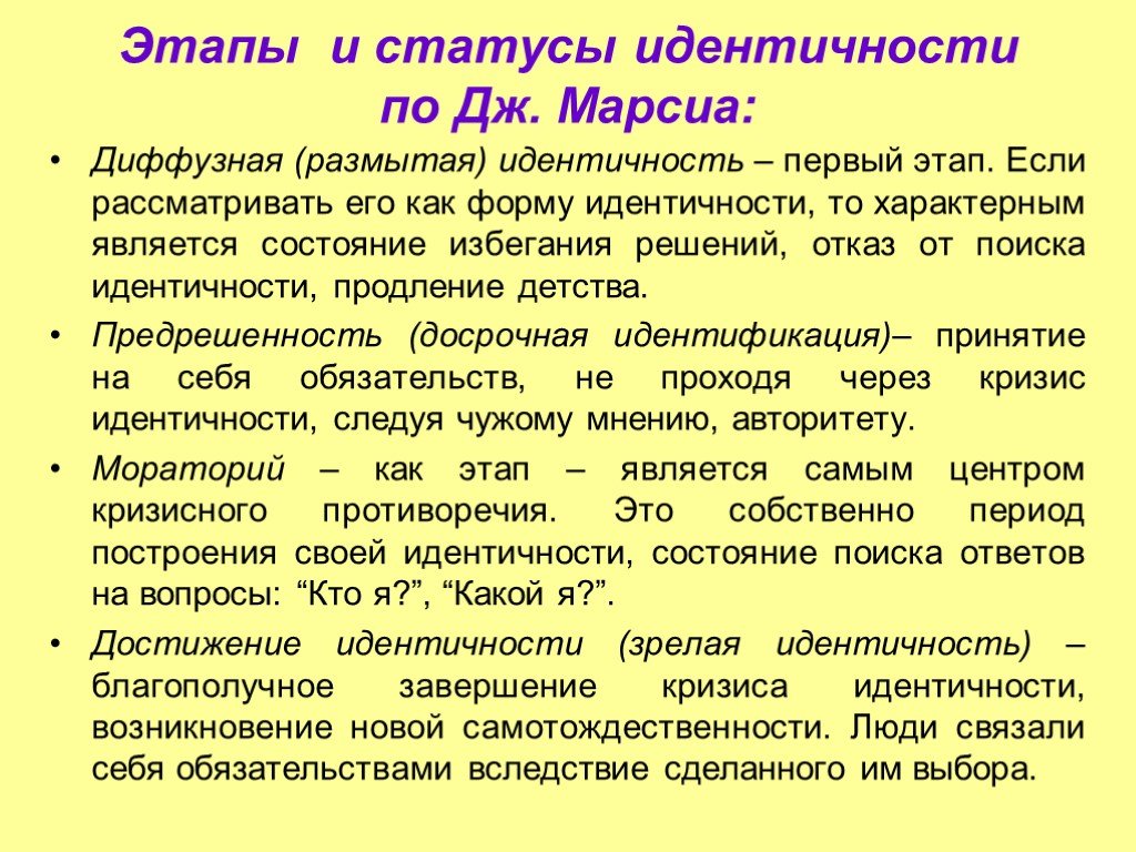 Кризисы социальной идентичности. Идентичность по Дж Марсиа. Статус идентичности Марсиа. Концепция статусов идентичности Дж. Марсиа.. 4 Статуса идентичности.