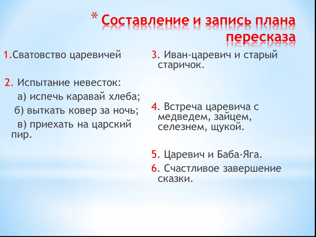 План к сказке