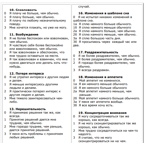 Тест бека на депрессию расшифровка
