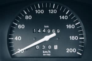 Speedometer and odometer closeup