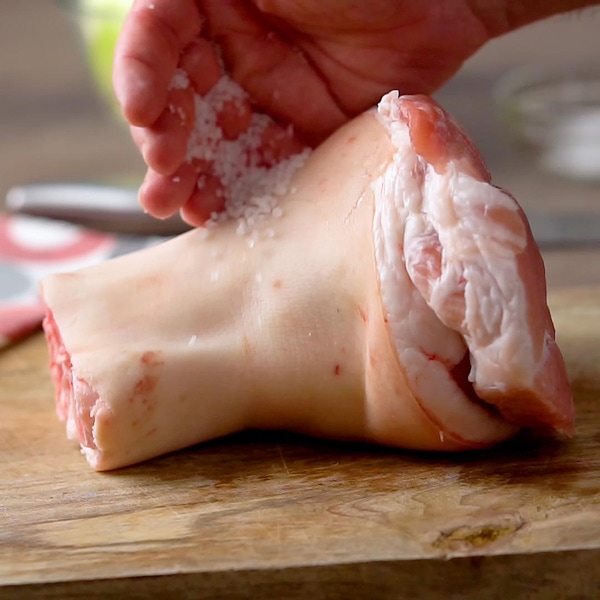 Salting the Schweinshaxe (German Roast Pork Knuckle)