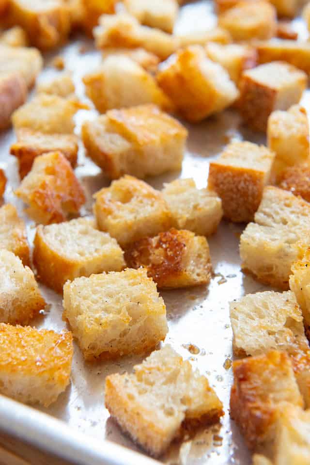 Croutons - On a Sheet Pan with Cubes of Golden Bread